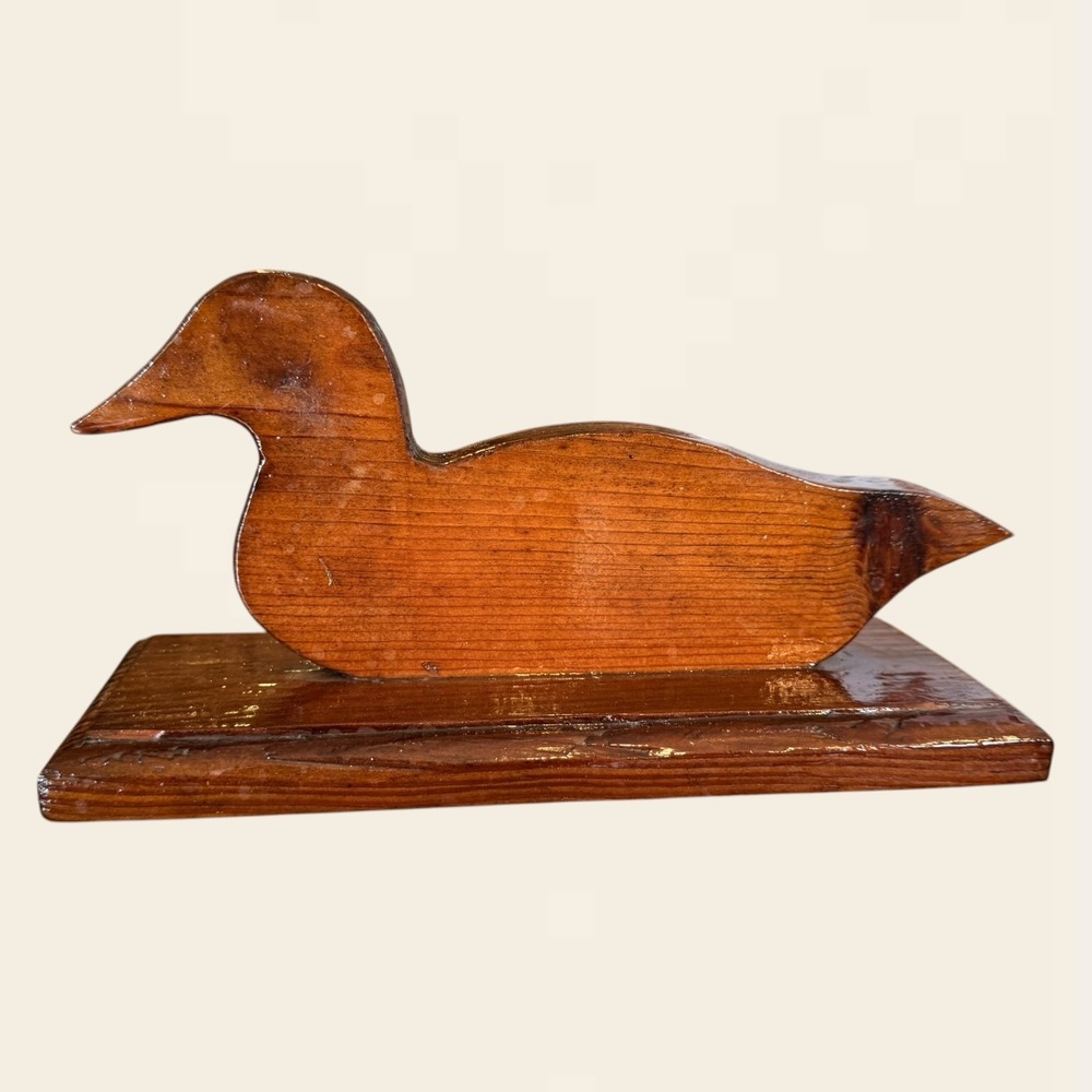 Vintage Handmade Wood Duck Silhouette Figurine Rustic Grandpa Country Glossy